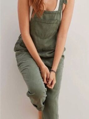 Aerie Olive Green Lyocell Tie Strap Overalls Jogger Jumpsuit Size Large Earthy